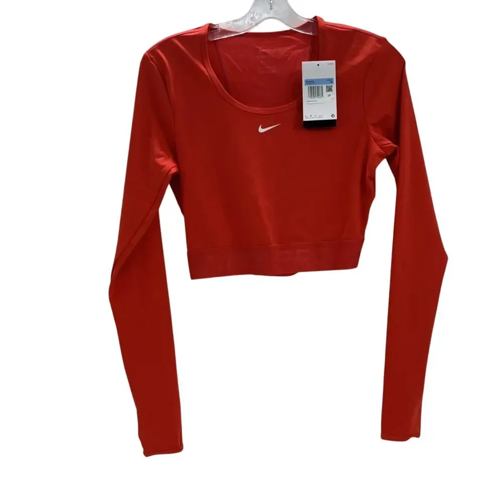 Nike Women's Pro Dri-FIT Cropped Long-Sleeve Top Light Crimson/Mineral NWT